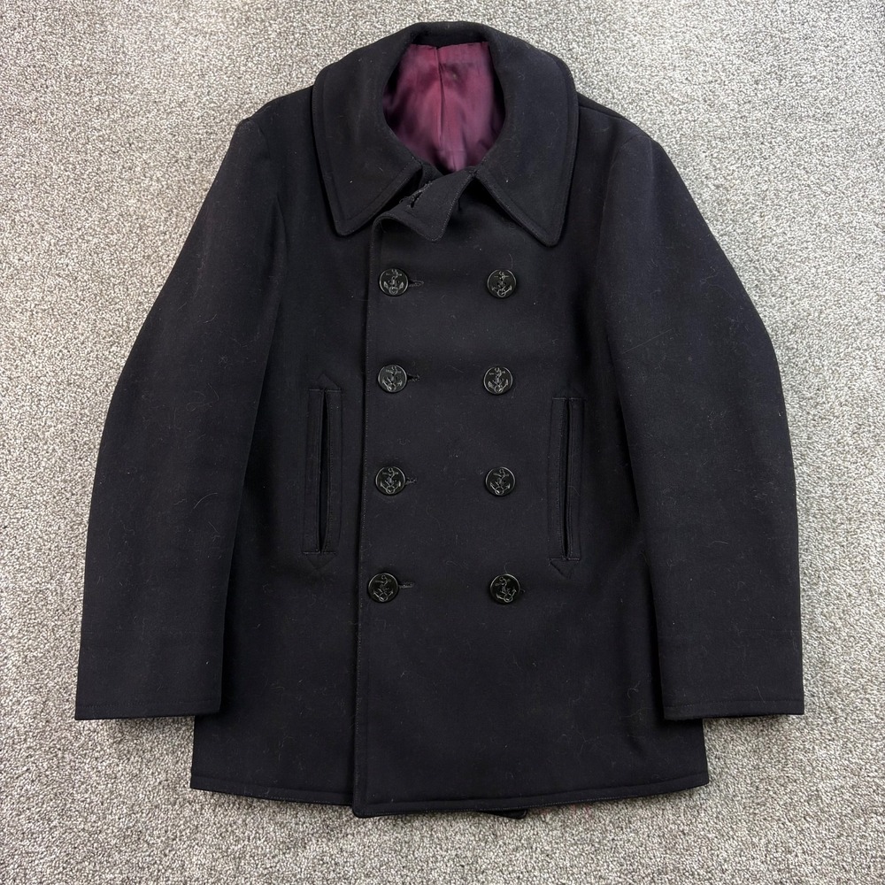 Vintage 40s US Navy Peacoat 10 Button Anchor WWII WW2 Wool Clothing Factory